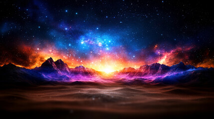 Breathtaking Cosmic Landscape with Vibrant Colors and Stars