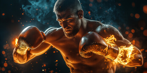 Intense boxing match highlights fighter's dedication gym setting action shot dramatic lighting close-up view power and perseverance