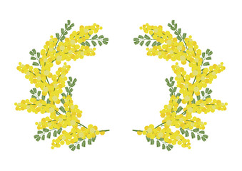 Obraz premium Mimosa wreath, women's day, international women's day, beginning of spring, illustration for greeting cards