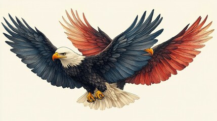 Majestic Bald Eagle Soaring With Patriotically Colored Wings