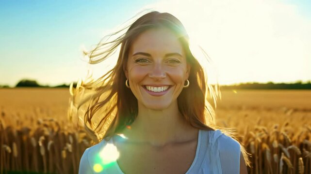 4k video of a woman in a wheat field.