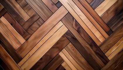 Elegant Herringbone Pattern Parquet Wallpaper, Showcasing the Beauty of Light and Dark Wood Tones for a Rustic and Classic Interior Design