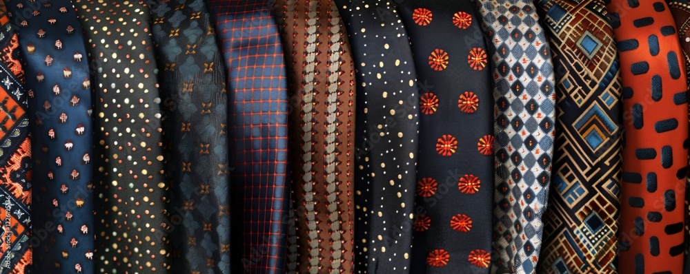 Aufkleber Different patterned and colored ties hanging vertically create a textured background image