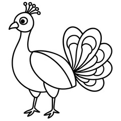 Cute Line Art Peacock Silhouette Black Vector Illustration