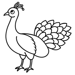 Cute Line Art Peacock Silhouette Black Vector Illustration
