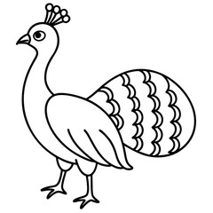 Cute Line Art Peacock Silhouette Black Vector Illustration