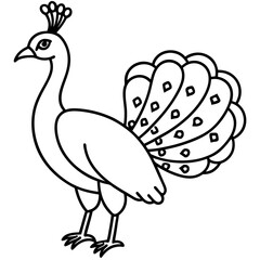 Cute Line Art Peacock Silhouette Black Vector Illustration