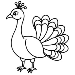 Cute Line Art Peacock Silhouette Black Vector Illustration