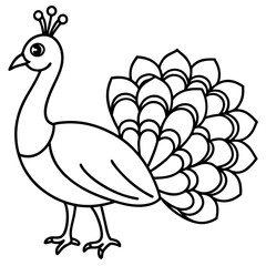 Cute Line Art Peacock Silhouette Black Vector Illustration