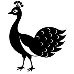 Cute Line Art Peacock Silhouette Black Vector Illustration