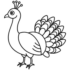 Cute Line Art Peacock Silhouette Black Vector Illustration