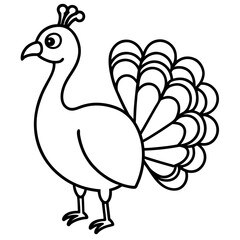 Cute Line Art Peacock Silhouette Black Vector Illustration