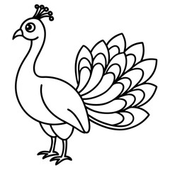 Cute Line Art Peacock Silhouette Black Vector Illustration