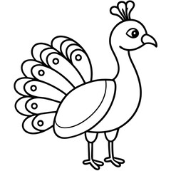 Cute Line Art Peacock Silhouette Black Vector Illustration