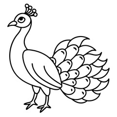 Cute Line Art Peacock Silhouette Black Vector Illustration