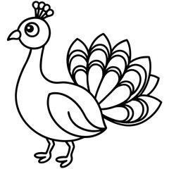 Cute Line Art Peacock Silhouette Black Vector Illustration