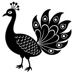 Cute Line Art Peacock Silhouette Black Vector Illustration