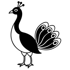 Cute Line Art Peacock Silhouette Black Vector Illustration