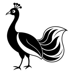 Cute Line Art Peacock Silhouette Black Vector Illustration