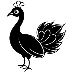 Cute Line Art Peacock Silhouette Black Vector Illustration