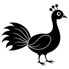 Cute Line Art Peacock Silhouette Black Vector Illustration