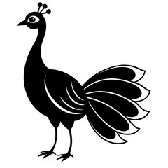 Cute Line Art Peacock Silhouette Black Vector Illustration