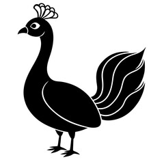 Cute Line Art Peacock Silhouette Black Vector Illustration