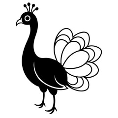 Cute Line Art Peacock Silhouette Black Vector Illustration