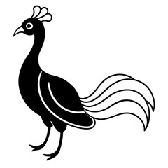 Cute Line Art Peacock Silhouette Black Vector Illustration