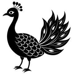 Cute Line Art Peacock Silhouette Black Vector Illustration