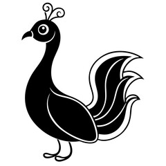 Cute Line Art Peacock Silhouette Black Vector Illustration