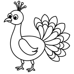 Cute Line Art Peacock Silhouette Black Vector Illustration