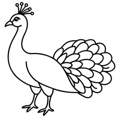 Cute Line Art Peacock Silhouette Black Vector Illustration