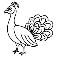 Cute Line Art Peacock Silhouette Black Vector Illustration