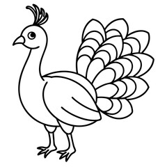 Cute Line Art Peacock Silhouette Black Vector Illustration