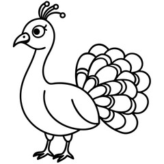 Cute Line Art Peacock Silhouette Black Vector Illustration
