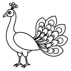 Cute Line Art Peacock Silhouette Black Vector Illustration