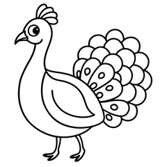 Cute Line Art Peacock Silhouette Black Vector Illustration