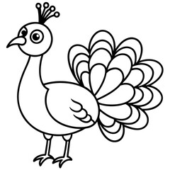 Cute Line Art Peacock Silhouette Black Vector Illustration