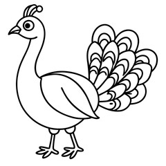 Cute Line Art Peacock Silhouette Black Vector Illustration