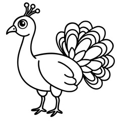 Cute Line Art Peacock Silhouette Black Vector Illustration
