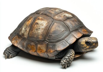 Obraz premium Detailed close-up of a realistic tortoise showcasing unique textures and patterns on its shell in a clean, minimalist setting for nature enthusiasts and educators