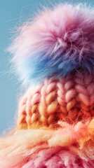 Fluffy handmade wool hat in bright pastel colors for stylish warmth and comfort during chilly seasons