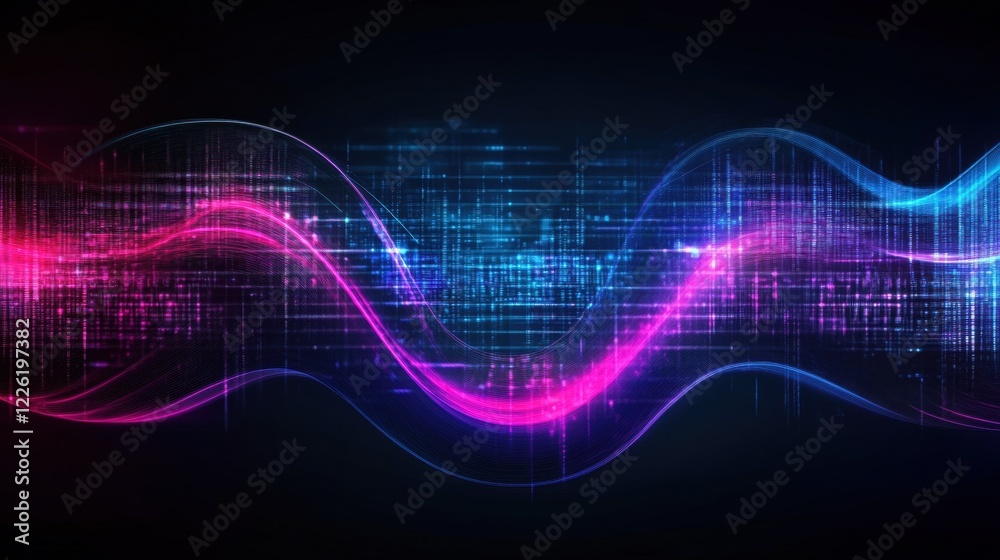Poster dynamic abstract wave patterns digital art modern design dark background high-tech visual concept