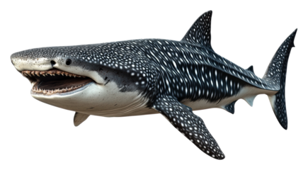 Large spotted shark swimming in the ocean isolated on transparent background
