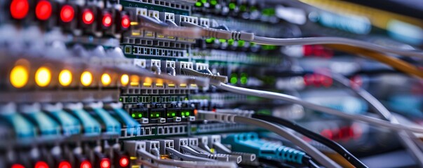 Server with led lights indicating internet traffic