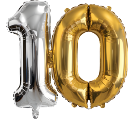 A silver and gold balloon number 10