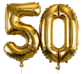 A large gold balloon with the number 50 on it