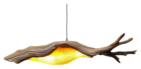 Unique driftwood pendant light for modern spaces isolated on transparent background