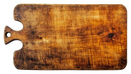 Rustic wooden cutting board on a plain background isolated on transparent background